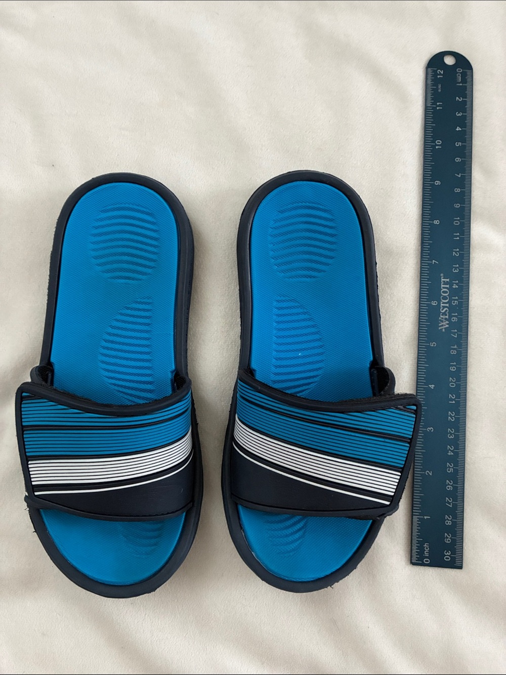 Kids Blue Slide Sandals with Striped Strap